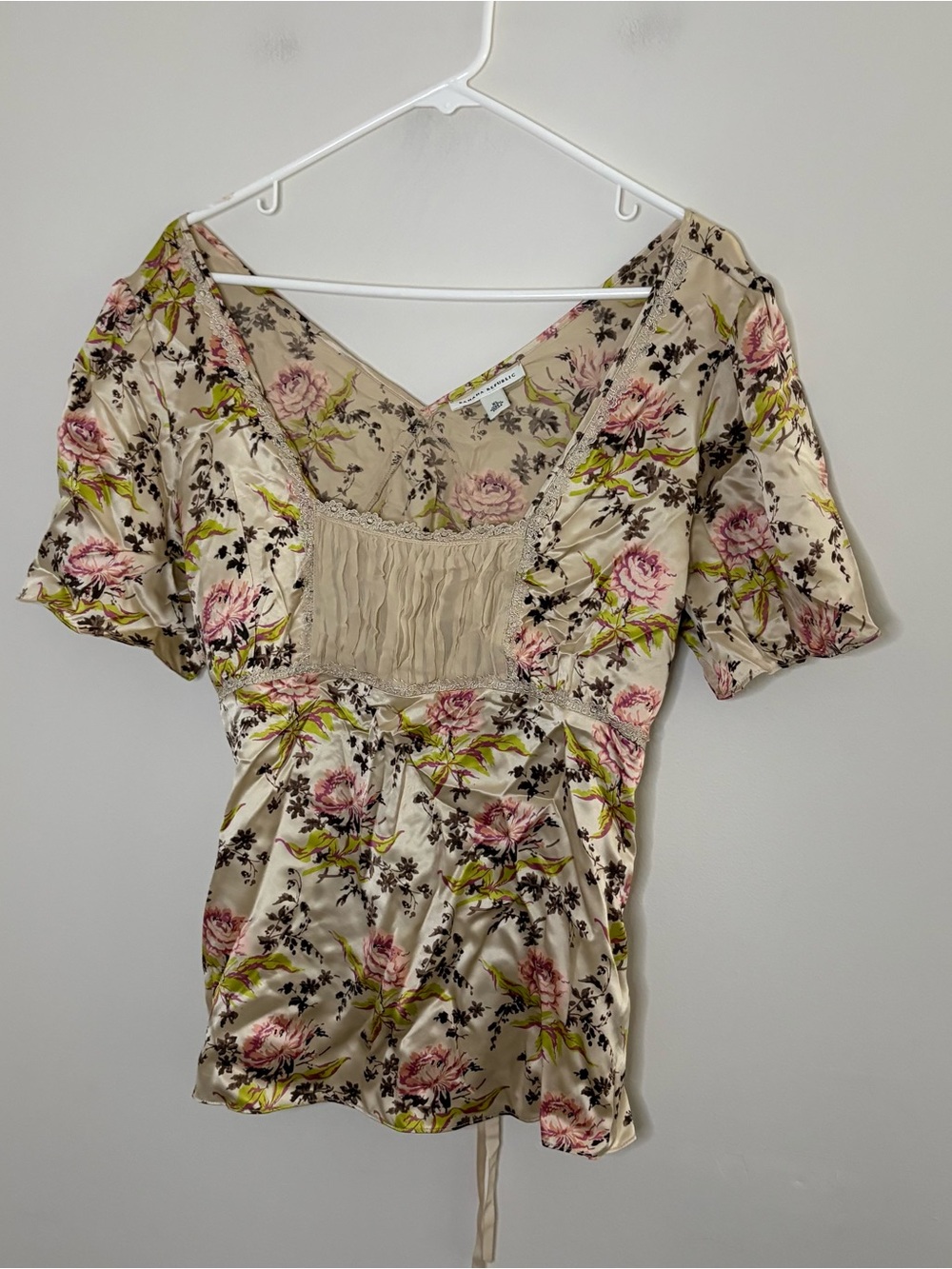 Y2K Floral Silk Babydoll Milkmaid Top Fairy Romantic Cottagecore XL